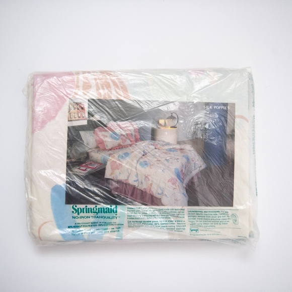 Full Flat Sheet | Vintage 80s Springmaid "Silk Poppies" Floral Percale - Picture 1 of 6